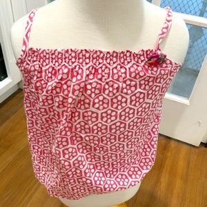Little Handprint 100% cotton pink and white top with flower.